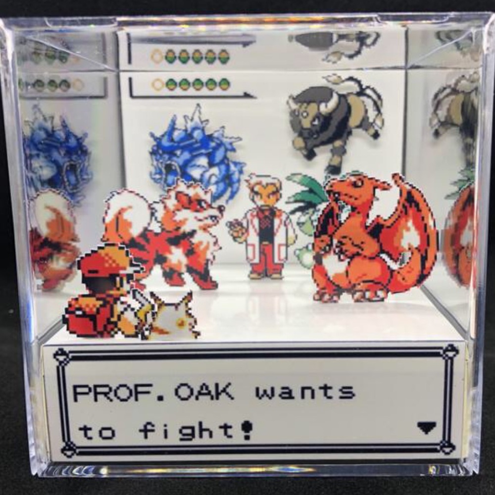 Pokemon Prof. Oak Battle 3D Cube Handmade Diorama